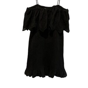 Zara Black Ruffled Eyelet Lace Tank Strap Top  Mini Dress.  Smocked Bodice. Sz M